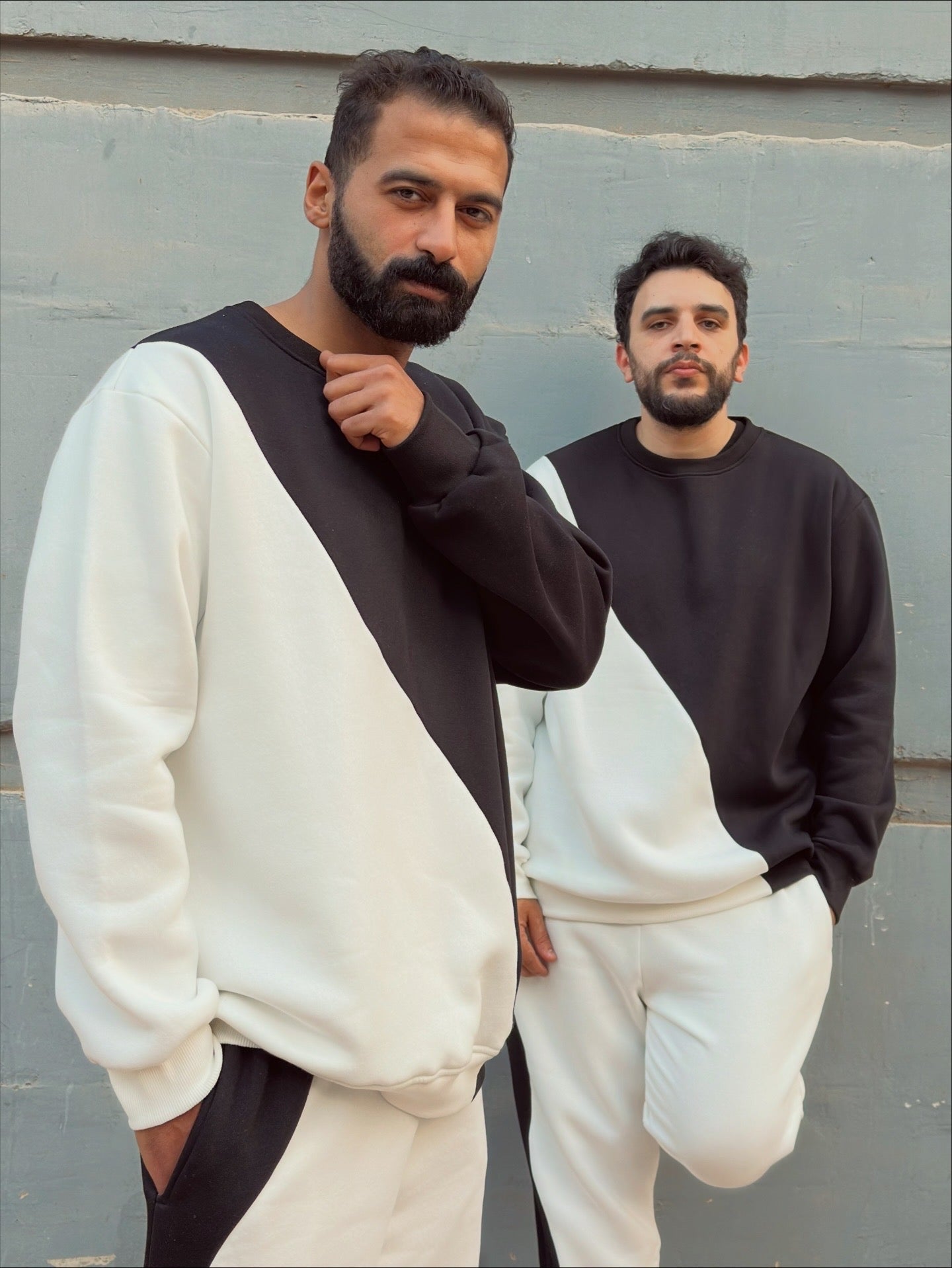 Oversized Black and white Crewneck track suit